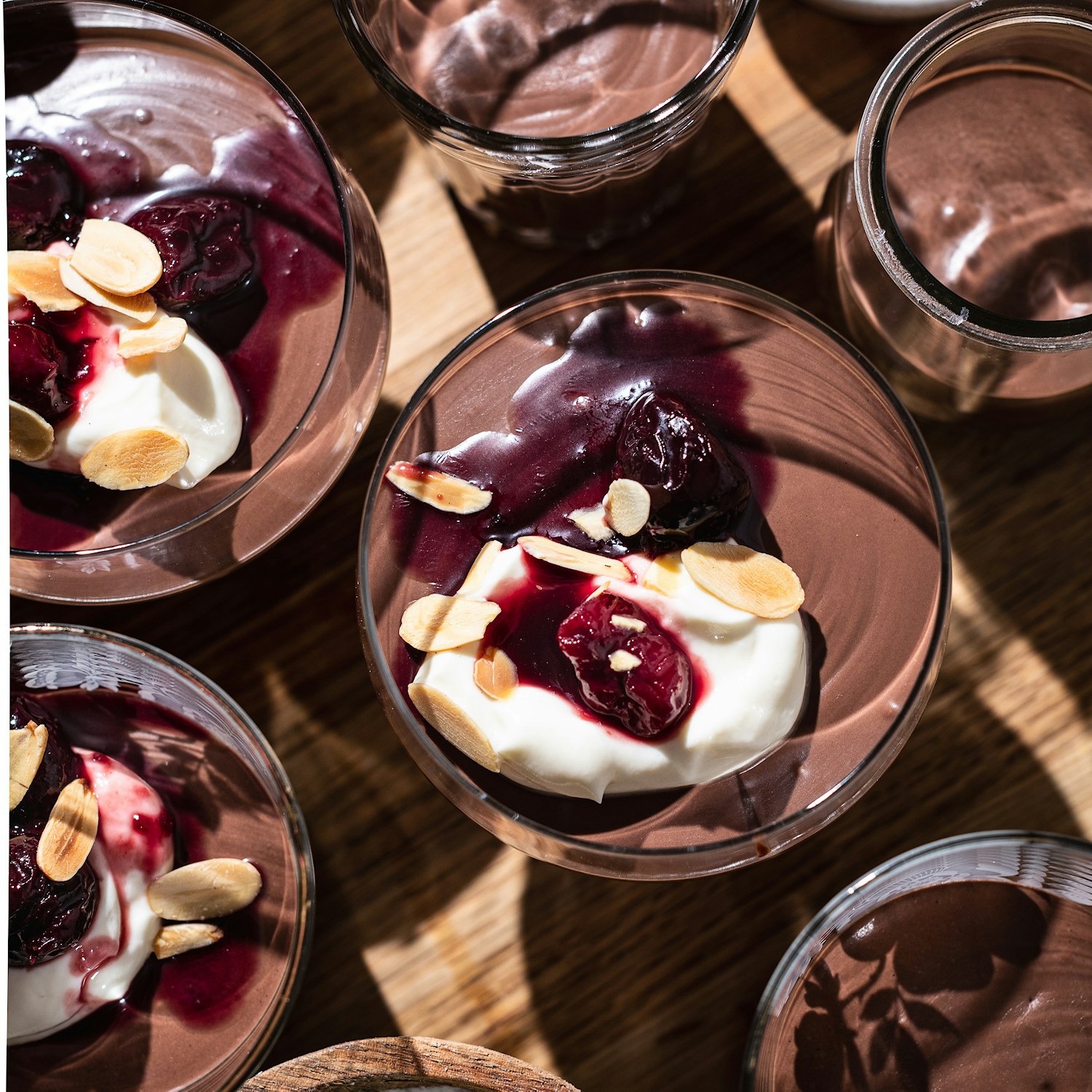 Silky Chocolate and Vanilla Pudding with Cherry Compote