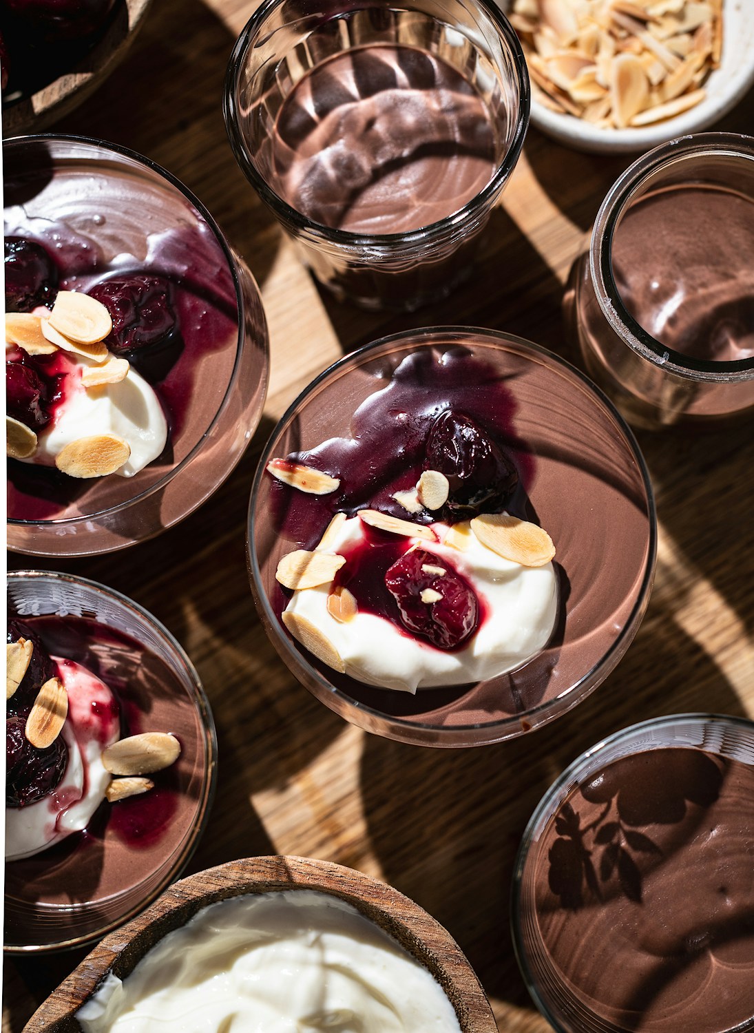 Silky Chocolate and Vanilla Pudding with Cherry Compote