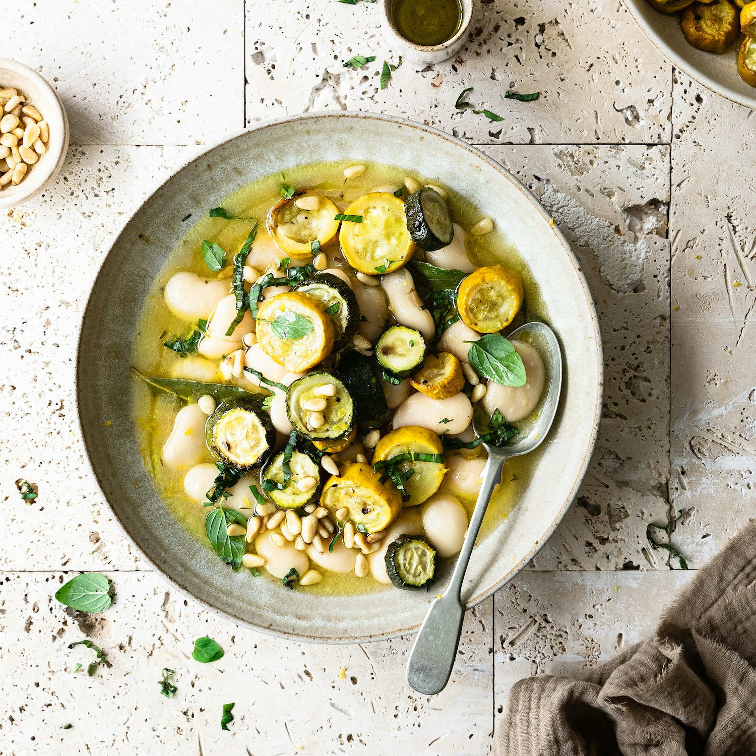 Butter Bean Stew with Lemon and Garlic Roasted Courgettes