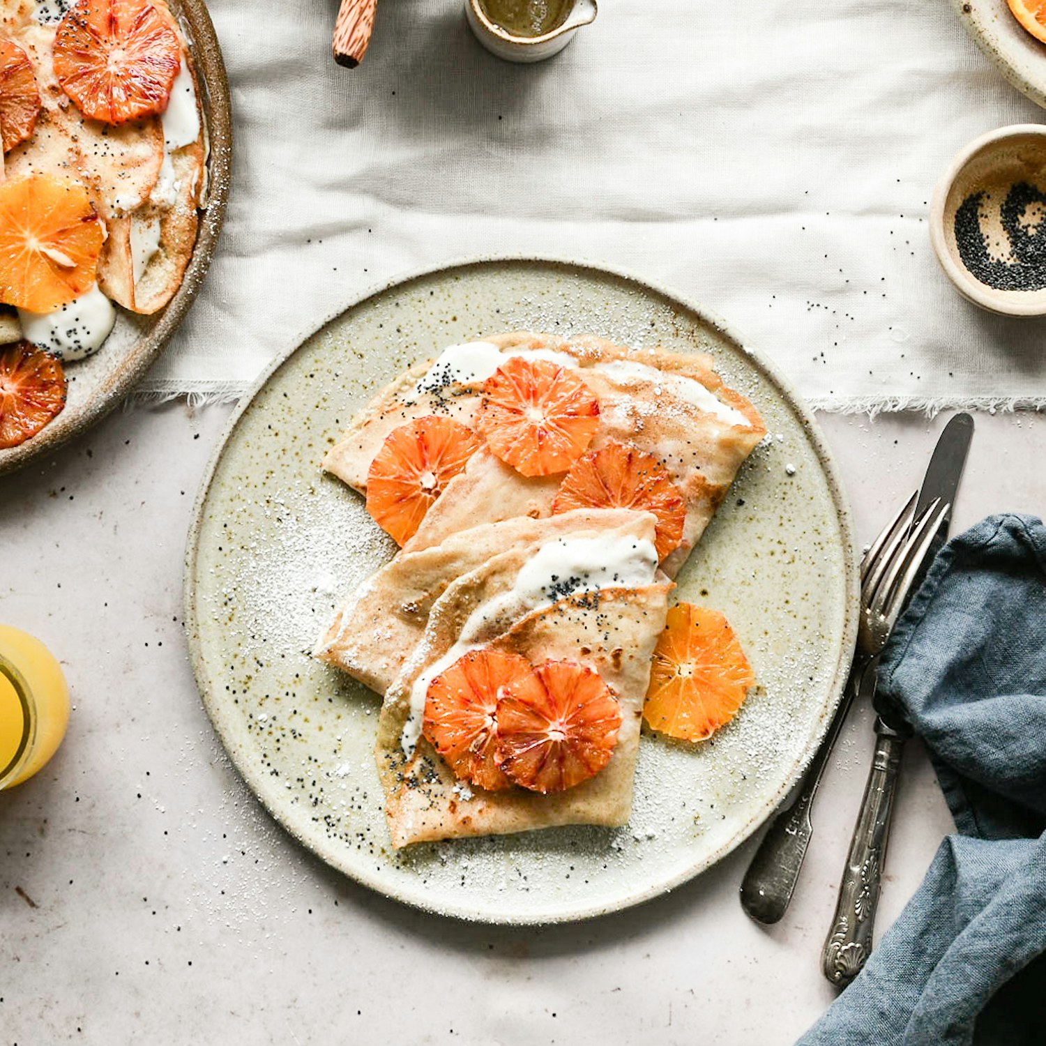 French Cr﻿﻿﻿﻿êpes with Blood Orange & Poppy Seeds