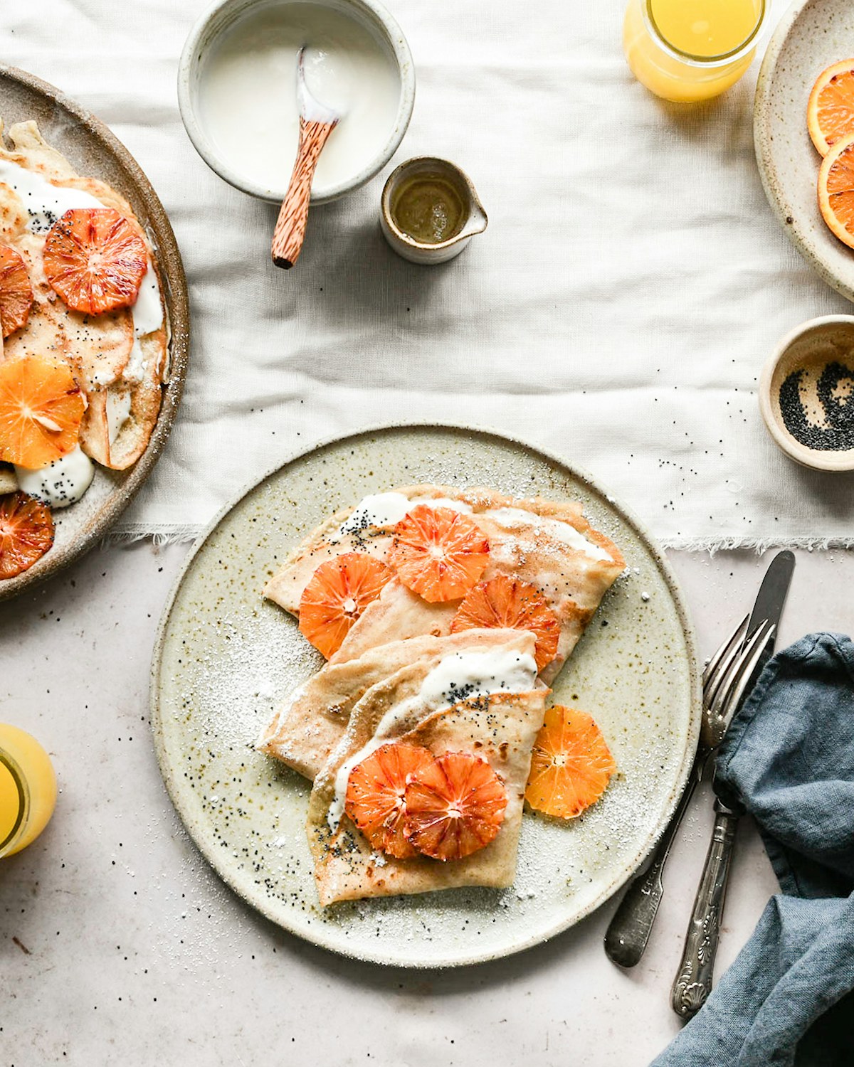 French Cr﻿﻿﻿﻿êpes with Blood Orange & Poppy Seeds