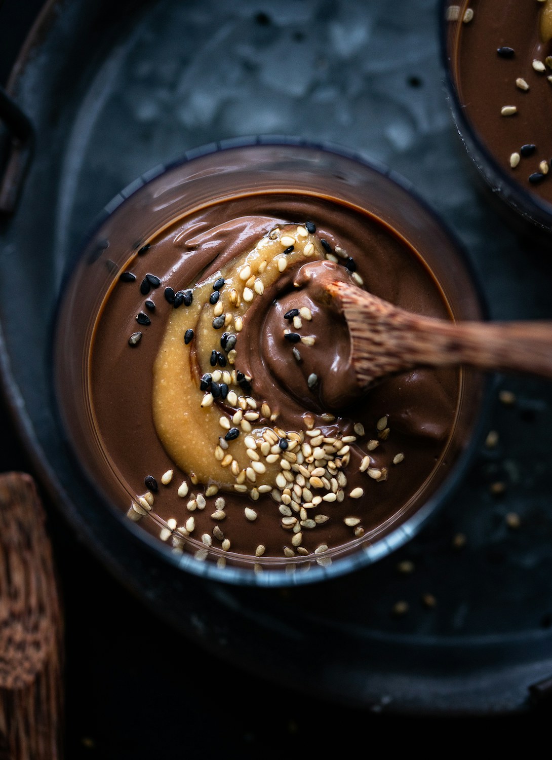 Chocolate Pudding with Miso Peanut Caramel