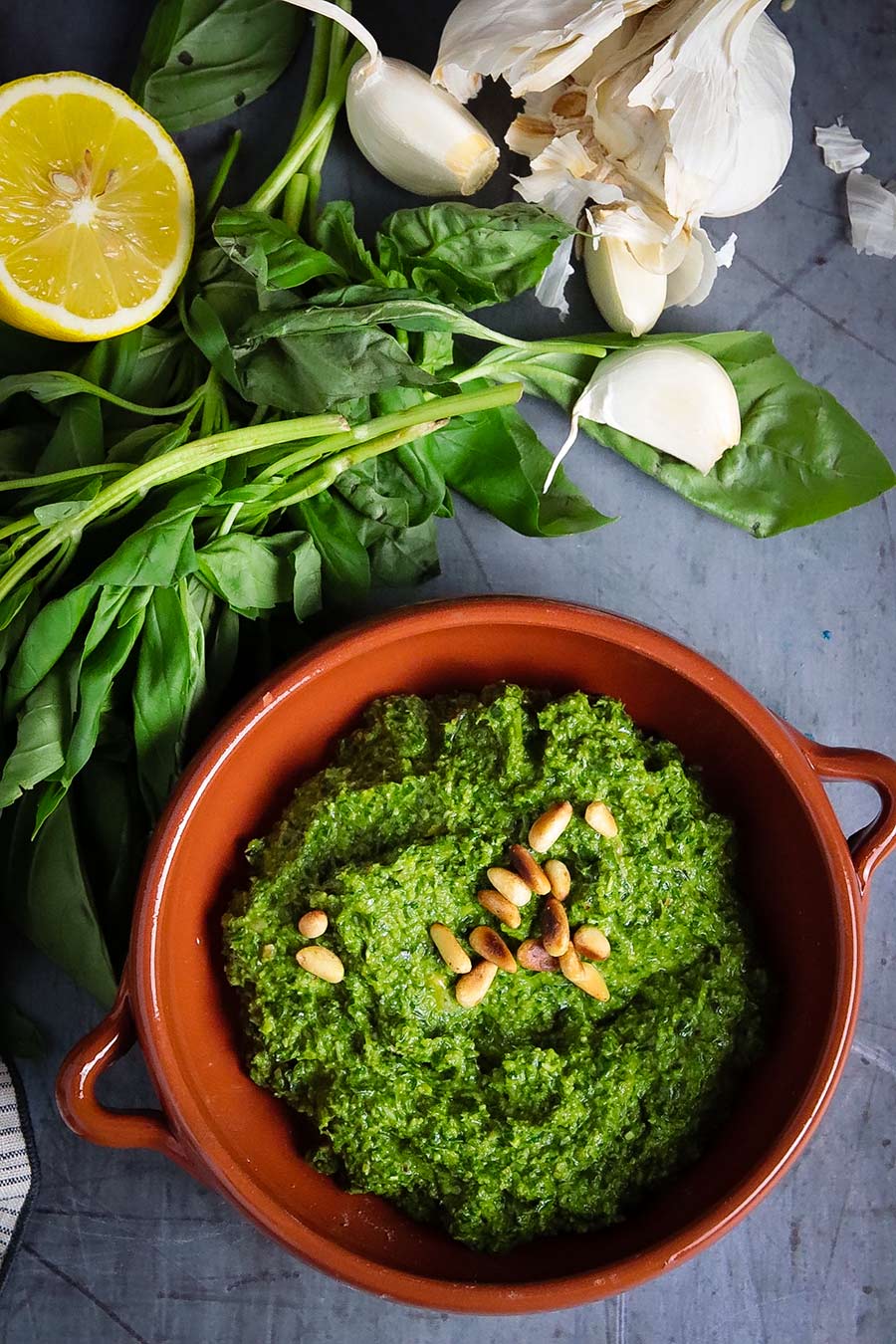 Roasted Aubergine and Tomato Pasta with Basil Pesto Natalie Penny