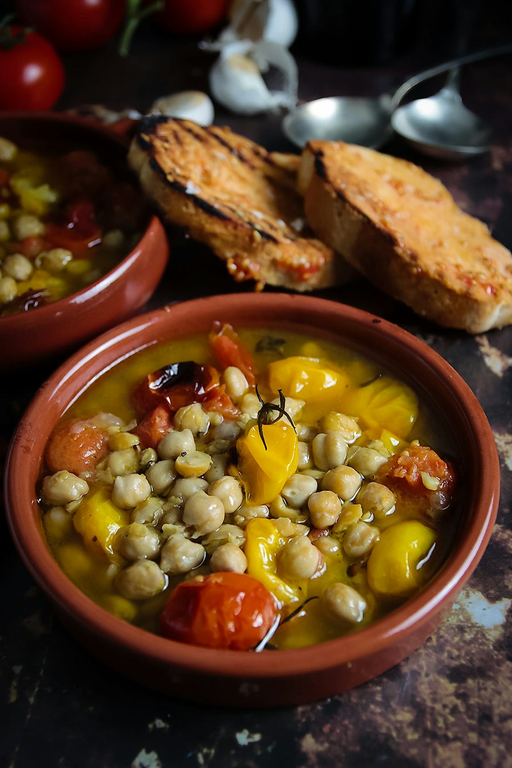 Chickpeas in Broth, Lots of olive oil & black pepper, Pan con Tomate