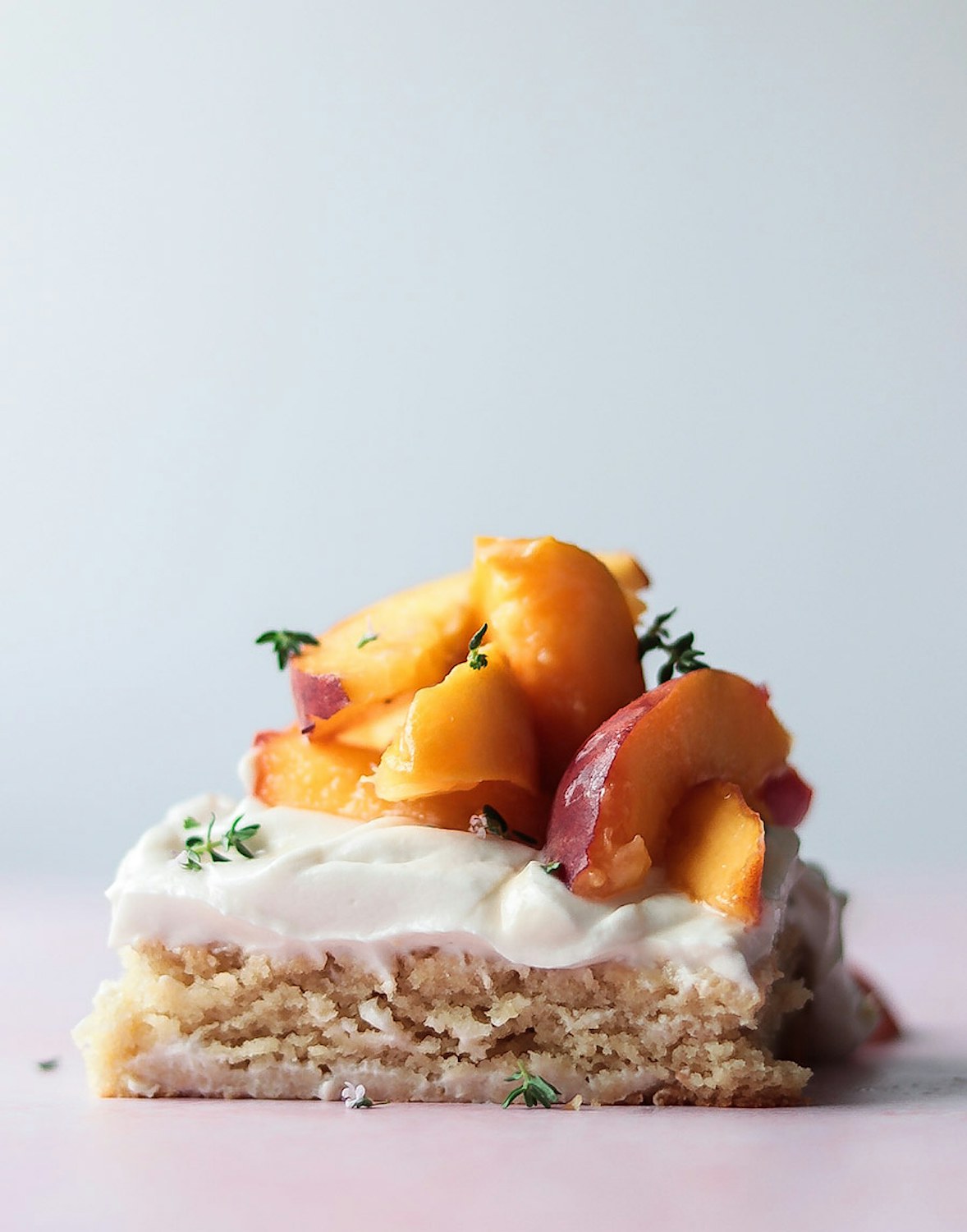 Vanilla & Almond Sheet Cake with Fresh Peaches & Thyme